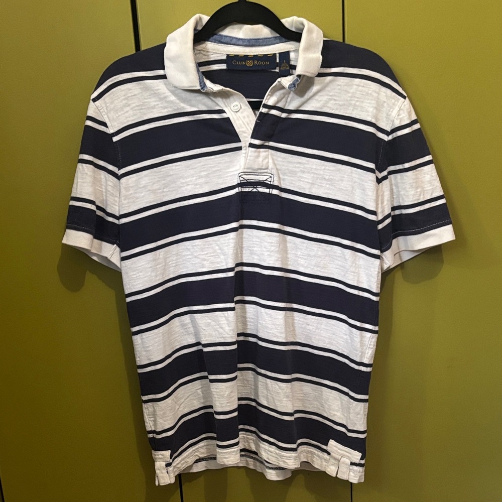 Club Room Navy and White Striped Polo